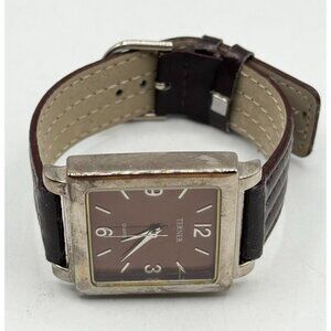 Bijoux Terner Watch Rectangular Face Silver Toned Brown Band